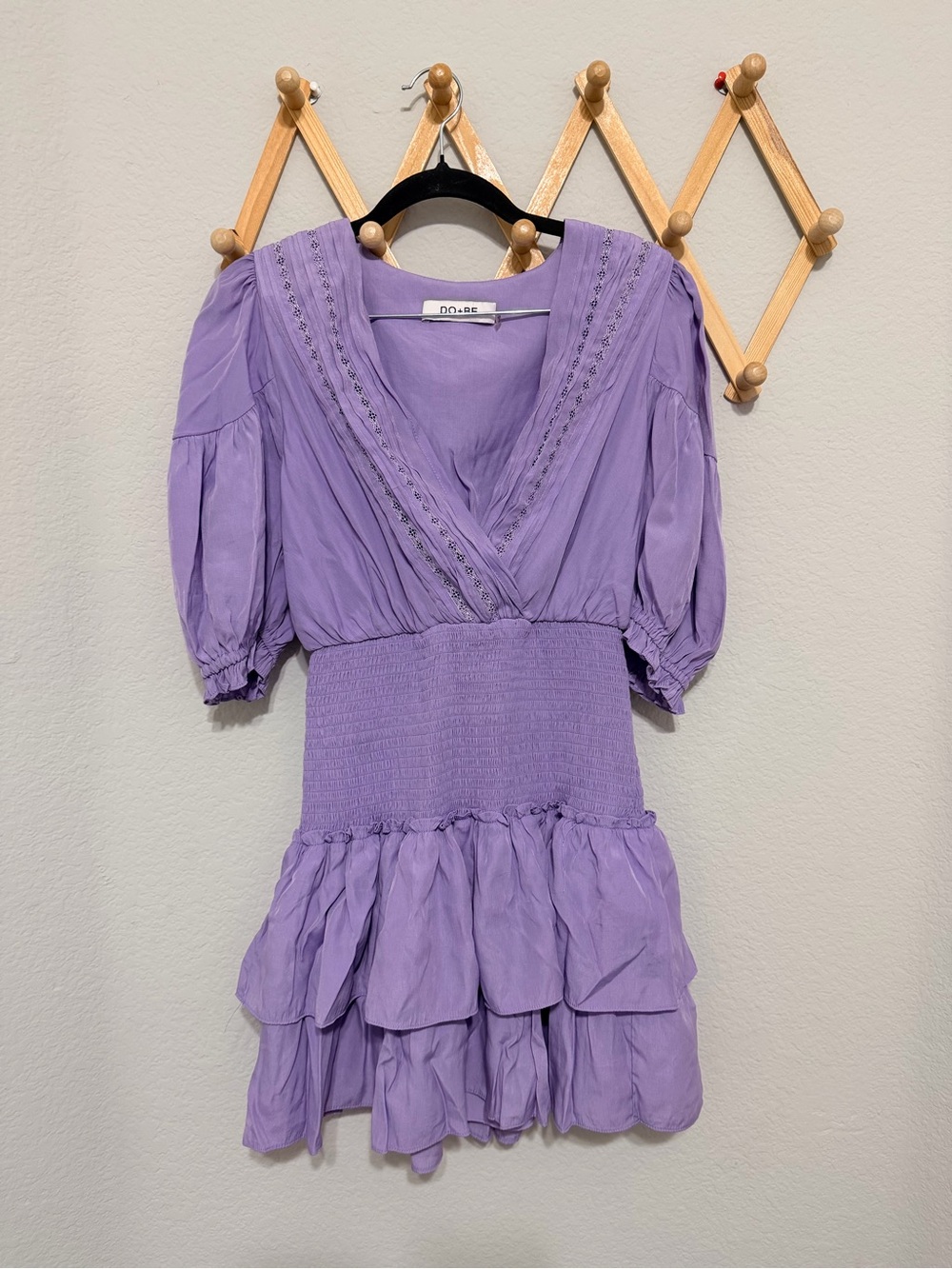 Do + Be Purple Lilac Smocked Ruffle Mini Dress Size Medium